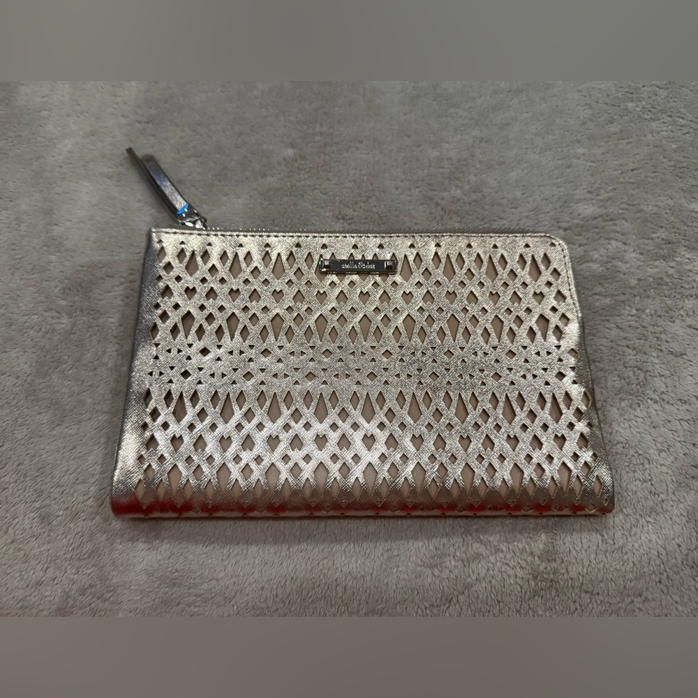 Stella & Dot Double Clutch Bag Purse Metallic Perforated Gold  - EUC